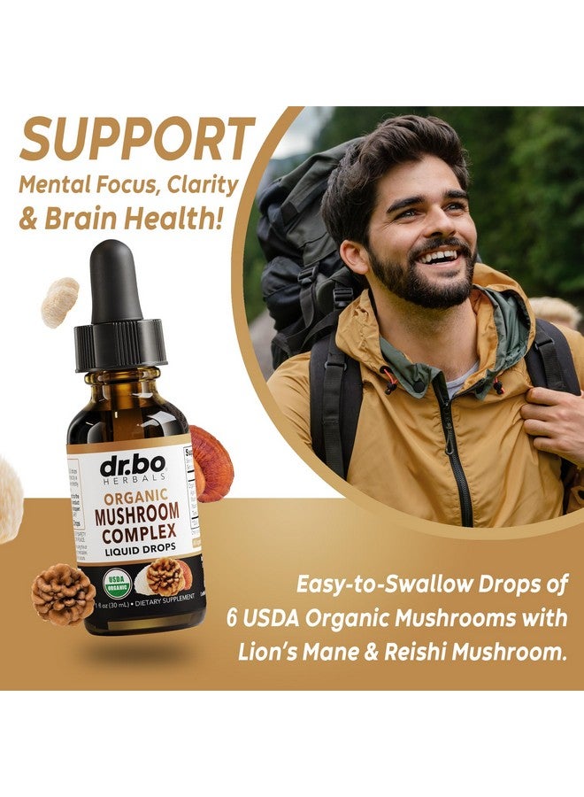 dr.bo Organic Lions Mane Mushroom Complex - Mushroom Supplement Liquid Drops Tincture for Focus, Fog, Brain Health Supplements - Vegan, Herbal Organic Lion's Mane Mushrooms, Reishi, Turkey Tail Extract 1oz - Image 3