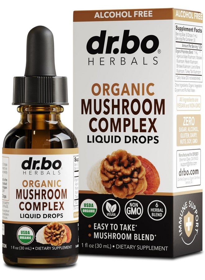 dr.bo Organic Lions Mane Mushroom Complex - Mushroom Supplement Liquid Drops Tincture for Focus, Fog, Brain Health Supplements - Vegan, Herbal Organic Lion's Mane Mushrooms, Reishi, Turkey Tail Extract 1oz - Image 1