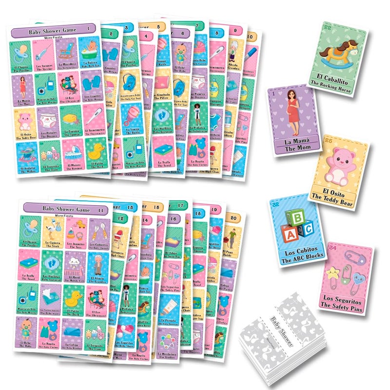 More Fiesta Baby Shower Loteria Fiesta Bilingual Mexican Bingo in English Spanish for up to 20 Players - Image 3