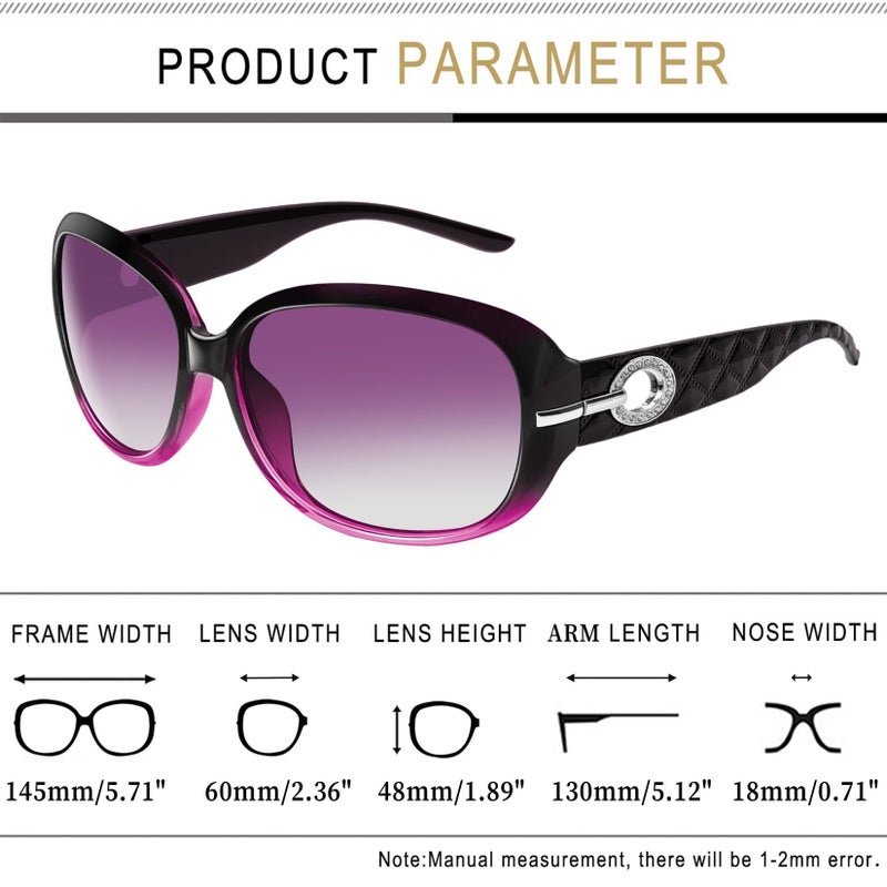 Joopin Big Sunglasses Womens Large Gradual Purple Sun Glasses Polarized UV Protection Oversized Rectangle Rhinestone Shades Ladies Trendy Sunnies - Image 4