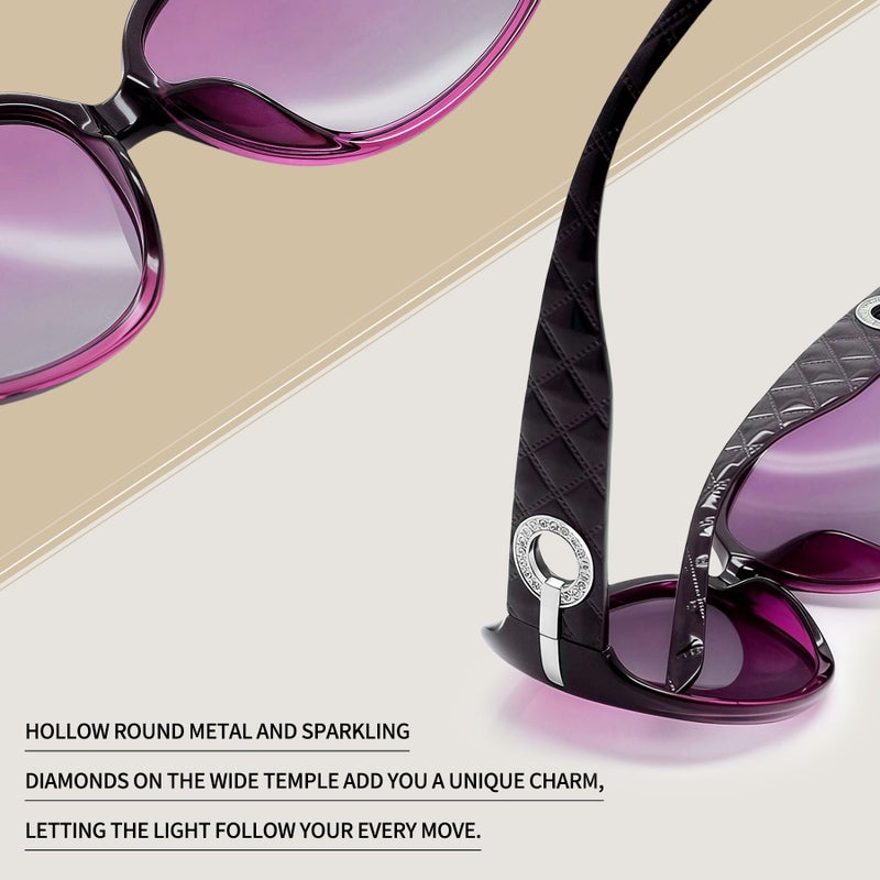Joopin Big Sunglasses Womens Large Gradual Purple Sun Glasses Polarized UV Protection Oversized Rectangle Rhinestone Shades Ladies Trendy Sunnies - Image 5
