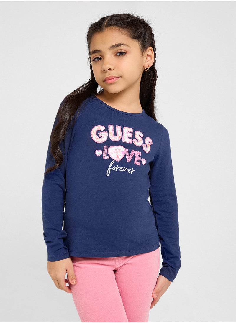 GUESS Kids Logo Detail Long Sleeve T-Shirt  - Image 1