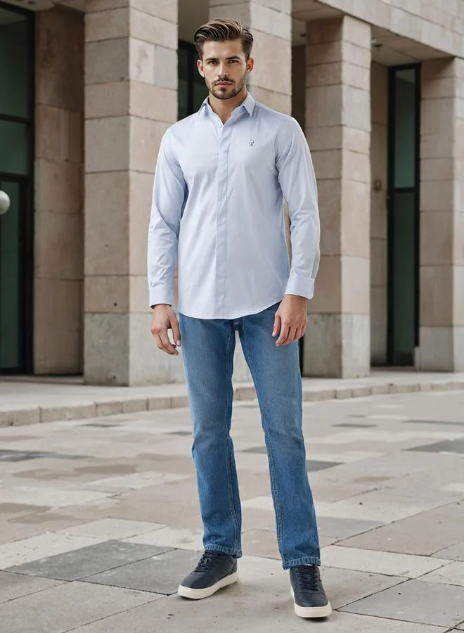 إمبيرور قميص إمبراطور بأكمام طويلة وقصة عادية بتفاصيل شعار