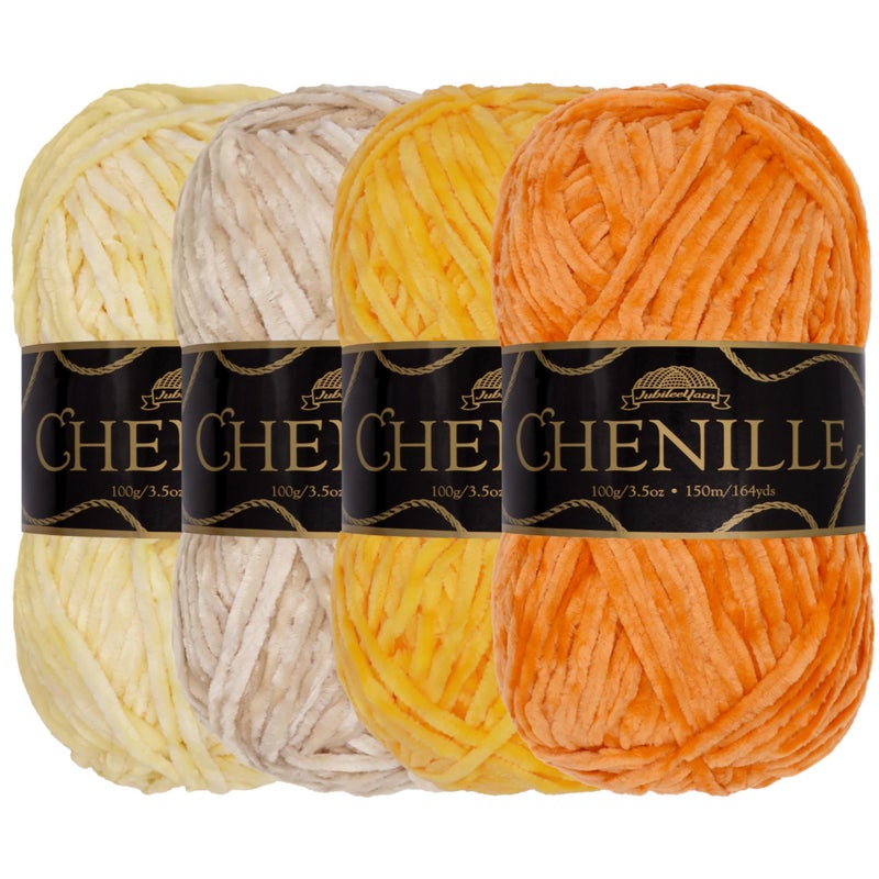 BambooMN JubileeYarn Chenille Yarn  100gSkein Worsted Weight  Shades of Yellow  Velvet Assorted Colors Pack  4 Skeins