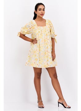 Women Floral Pattern Mini Dress, Yellow Combo - pzsku/Z3CD06A3133ACBF21F3CEZ/45/_/1739715474/efdc9e2b-ad01-4cd0-b723-f673e784d8ec