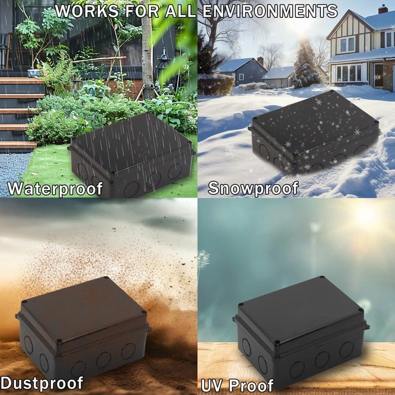 صندوق تقاطع كهربائي خارجي مقاوم للماء IP65 مع فتحات محجوزة باللون الأسود - Image 3