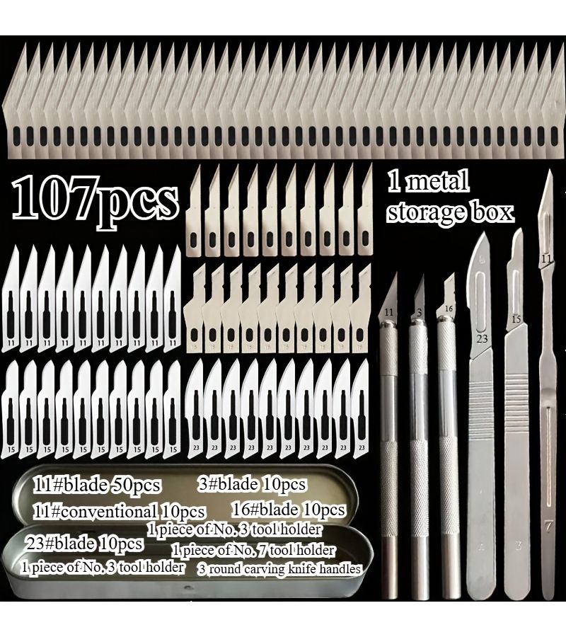 107 Piece Metal Engraving Blade Set With Handle And Storage Box For Carving Trimming And Diy Craft - Image 1