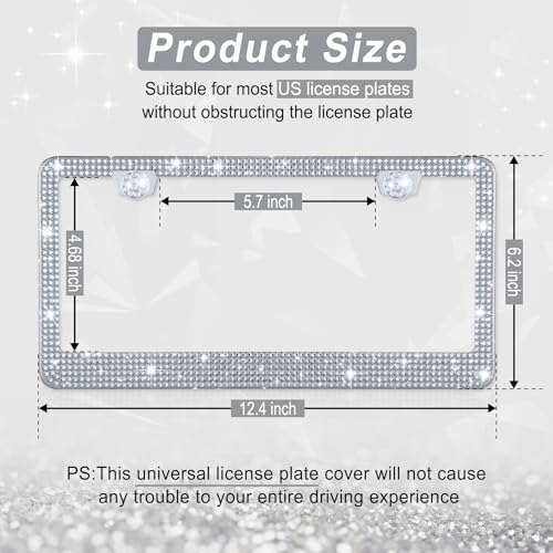 Amiss Bling License Plate Frame for Women 2Pack Rhinestone Handcrafted Crystal Premium Stainless Steel Stainless Steel Car Accessories with Diamond Sparkle Glitter Caps White - Image 3