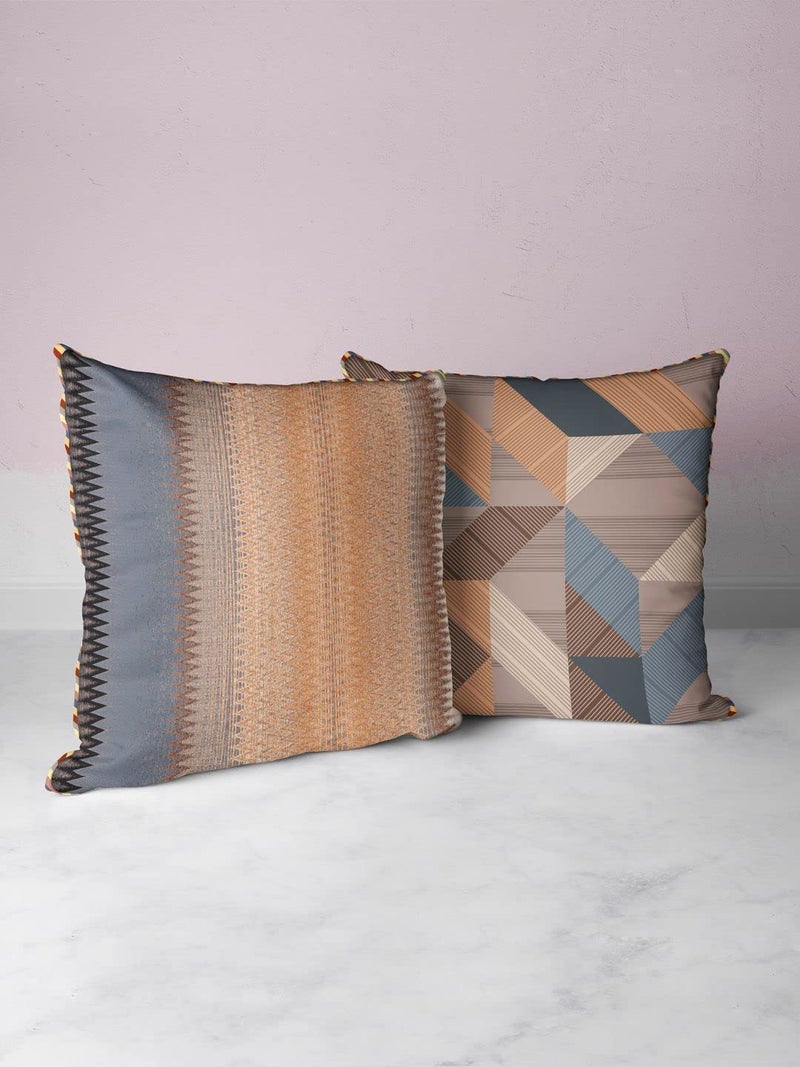 BIANCA Designer Reversible Printed Silk Linen Cushion Covers -2pc 16 X16 Set (Suzane) | with Contrast Front & Back Digital Print | Hidden Zipper Abstract-Geometric-Earthy/Beige - Image 1