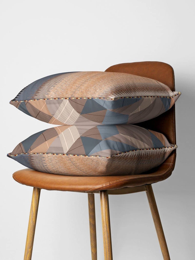 BIANCA Designer Reversible Printed Silk Linen Cushion Covers -2pc 16 X16 Set (Suzane) | with Contrast Front & Back Digital Print | Hidden Zipper Abstract-Geometric-Earthy/Beige - Image 2