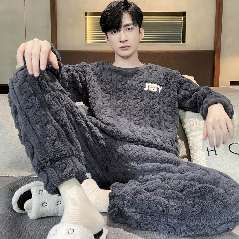 Men'S Pajamas Coral Velvet Fleece-Lined Thickeneded Men'S Winter Warm Flannel Home Clothes Set - Image 3
