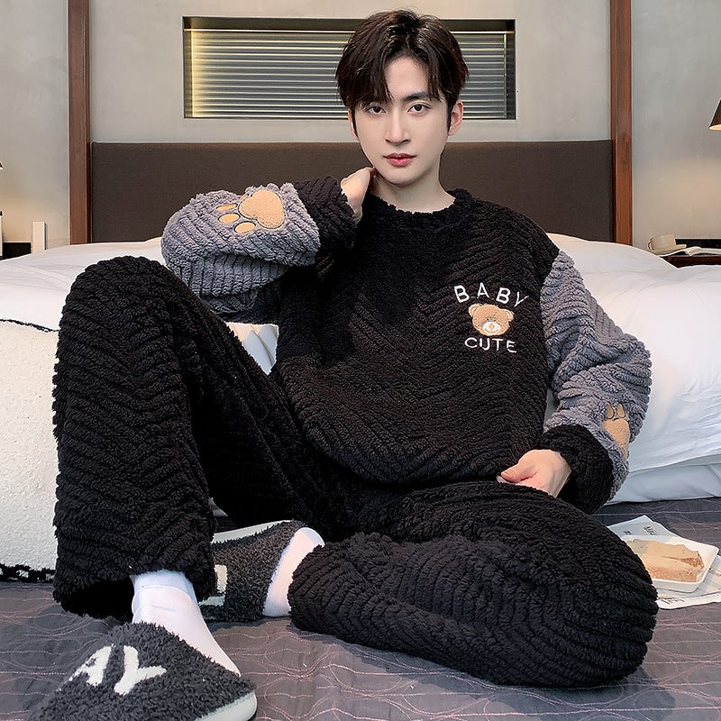 Men'S Pajamas Coral Velvet Fleece-Lined Thickeneded Men'S Winter Warm Flannel Home Clothes Set - Image 1