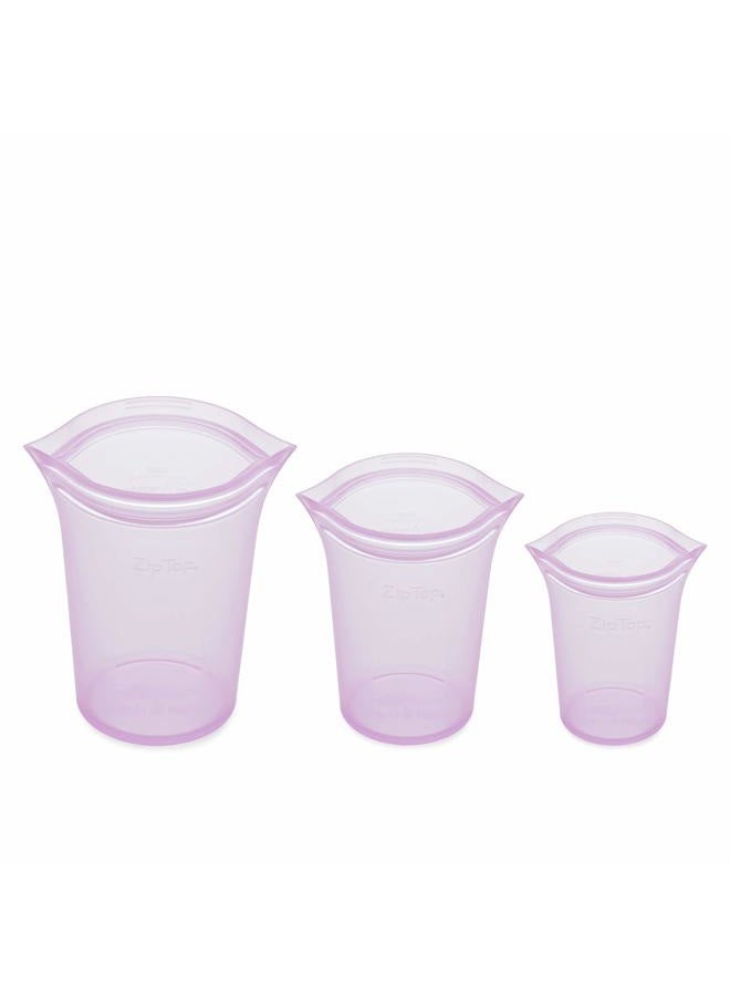 Zip Top Reusable Food Storage Bags | 3 Cup Set [Lavender] | Silicone Meal Prep Container | Microwave, Dishwasher and Freezer Safe | Made in the USA - Image 2