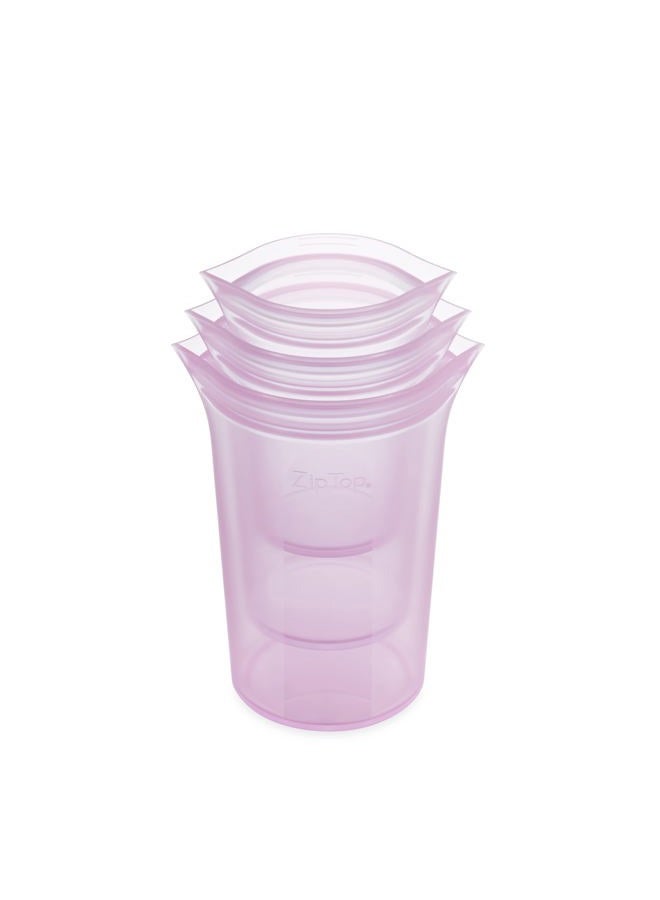 Zip Top Reusable Food Storage Bags | 3 Cup Set [Lavender] | Silicone Meal Prep Container | Microwave, Dishwasher and Freezer Safe | Made in the USA - Image 1