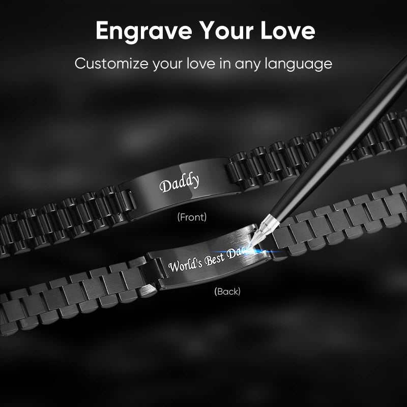 VNOX Personalized Engraved Love Quote Link Bracelet - Father's Day Birthday Gifts From Daughter Son for Dad, Daddy, Papa - Image 3