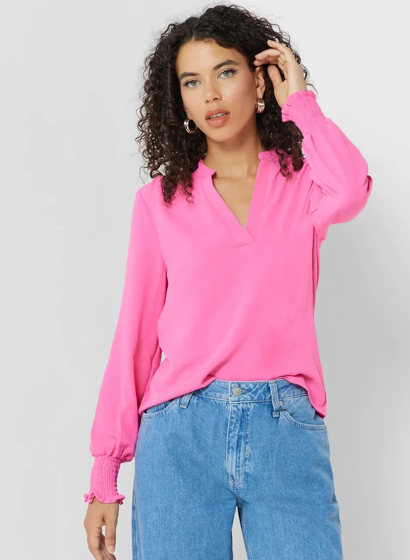 ONLY Notched Neck Puff Sleeve Top