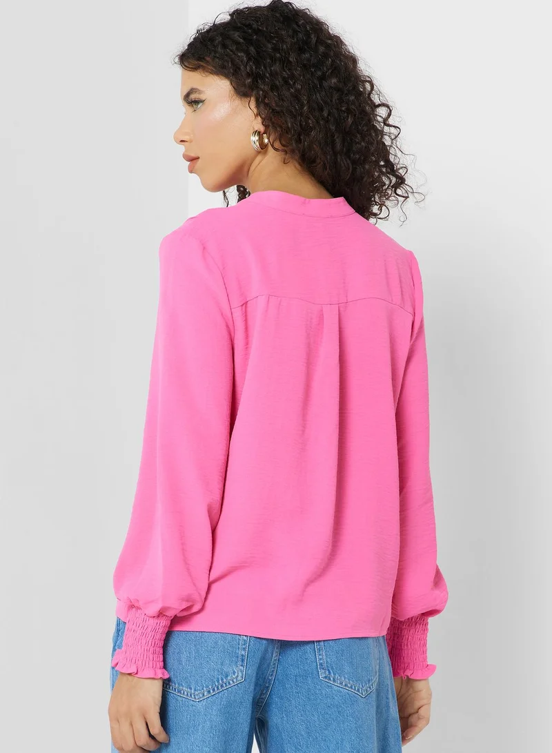 ONLY Notched Neck Puff Sleeve Top