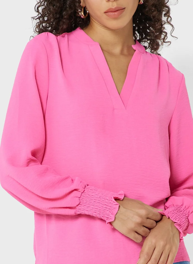 ONLY Notched Neck Puff Sleeve Top