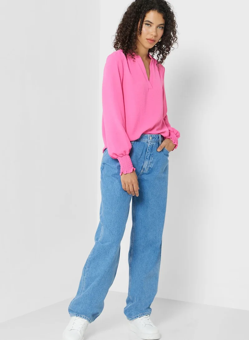ONLY Notched Neck Puff Sleeve Top