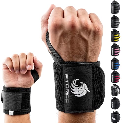 Fitgriff® Wrist Wraps for Weightlifting (18") Heavy-Duty Support for Gym, Bench Press, and Pushups (1 Pair) - for Men and Women (Black Original) - Image 1