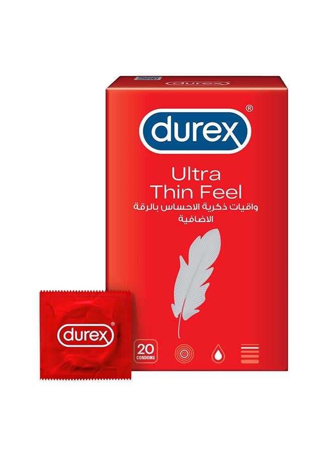 Durex Ultra Thin Feel Lubricated Condoms For Men 20 Pieces - Image 1