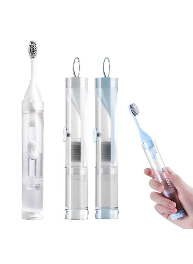 kulusion 2Pcs Toothbrushes Kit Fold Travel Size Built-in Travel Toothpaste Container, Including 2 Cleaner Head Soft Bristles for Travel, Camping, School, Business Trip (Blue, White) - Image 1