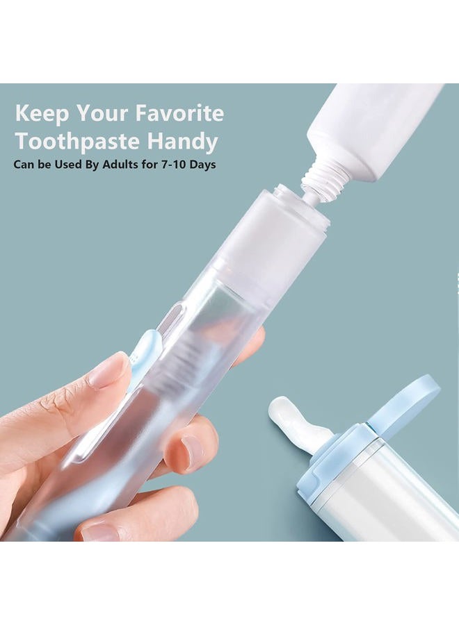 kulusion 2Pcs Toothbrushes Kit Fold Travel Size Built-in Travel Toothpaste Container, Including 2 Cleaner Head Soft Bristles for Travel, Camping, School, Business Trip (Blue, White) - Image 3