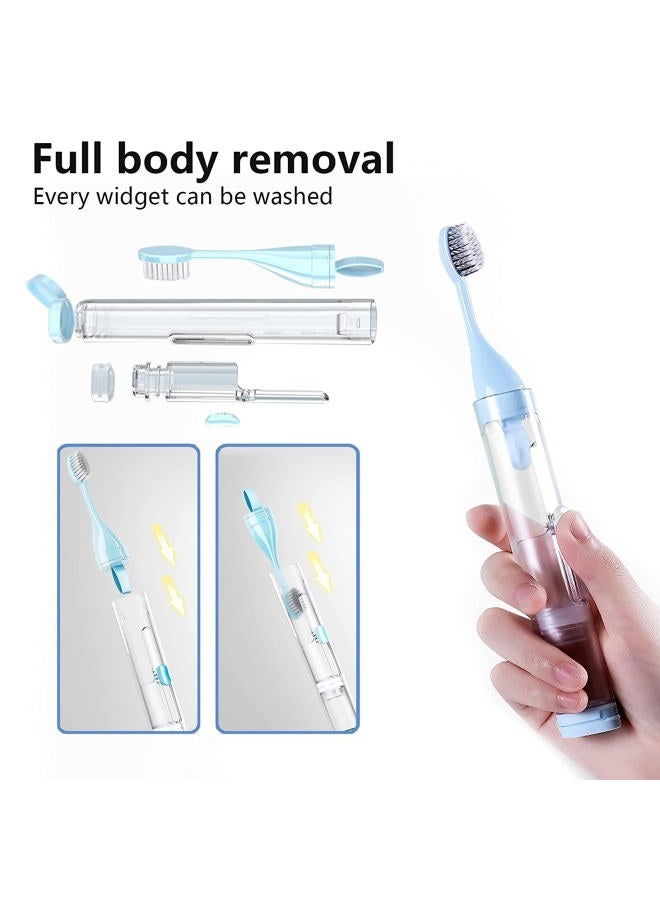kulusion 2Pcs Toothbrushes Kit Fold Travel Size Built-in Travel Toothpaste Container, Including 2 Cleaner Head Soft Bristles for Travel, Camping, School, Business Trip (Blue, White) - Image 5
