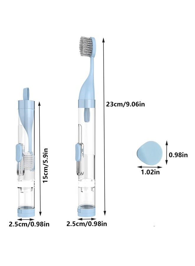 kulusion 2Pcs Toothbrushes Kit Fold Travel Size Built-in Travel Toothpaste Container, Including 2 Cleaner Head Soft Bristles for Travel, Camping, School, Business Trip (Blue, White) - Image 2