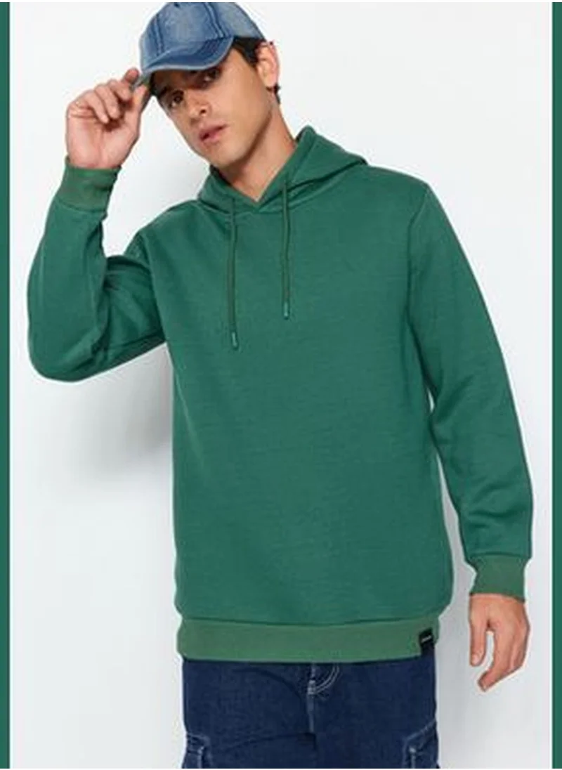 trendyol Green Men's Regular/Regular Fit Hoodie, Basic Tag Detail, and a Soft Pile Inside Cotton Sweatshirt.