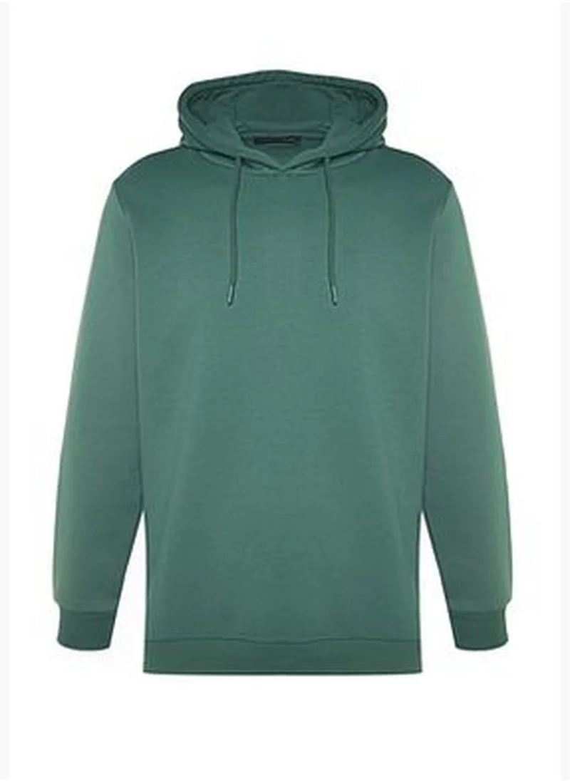 trendyol Green Men's Regular/Regular Fit Hoodie, Basic Tag Detail, and a Soft Pile Inside Cotton Sweatshirt.