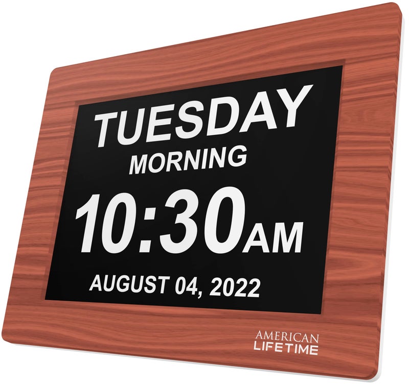 American Lifetime ã€New 2025ã€‘ Dementia Clock Large Digital Clock for Seniors, Alzeimer Clock Large Display with Custom Alarms, Clock with Day & Date for Elderly, Digital Calendar Brown Wood - Image 1