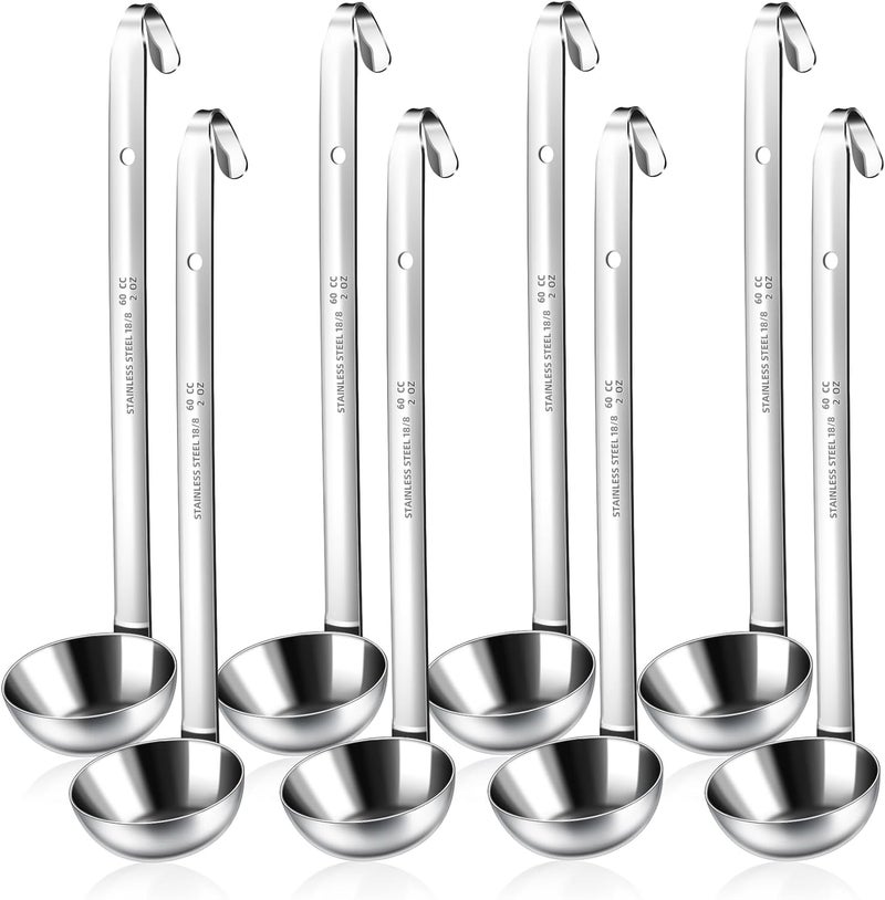 Barafat 8pcs Stainless Steel Ladle 2 Oz Soup Ladle 10" long Spoon Heavy-Duty Metal Spoon Sets big spoons for cooking Serving Soups, Gravy, Portioning, Stirring - Image 1