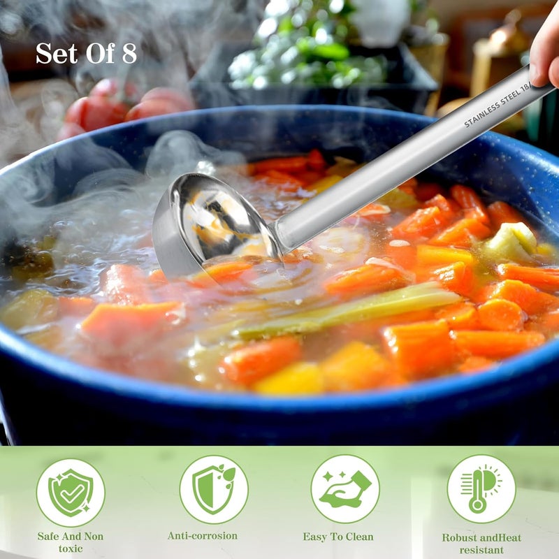 Barafat 8pcs Stainless Steel Ladle 2 Oz Soup Ladle 10" long Spoon Heavy-Duty Metal Spoon Sets big spoons for cooking Serving Soups, Gravy, Portioning, Stirring - Image 4