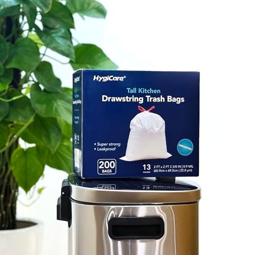 HygiCare 13 Gallon Tall Kichen Trash Bags Unscented 200 Count Drawstring Garbage Bags PreSeparated Ultra Strong Leakproof Sturdy White - Image 5