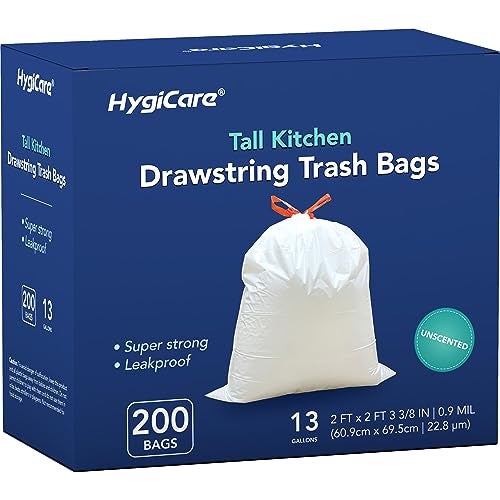HygiCare 13 Gallon Tall Kichen Trash Bags Unscented 200 Count Drawstring Garbage Bags PreSeparated Ultra Strong Leakproof Sturdy White - Image 2