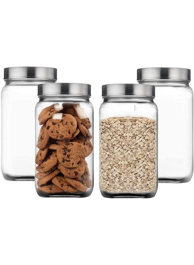 Brezzycloud Piramal Glass 4-Piece Cube Glass Container 1800ml, Glass Jar with Air Tight Stainless Steel Lid for Kitchen Storage (1800ml) (Set Of 4) - Image 1