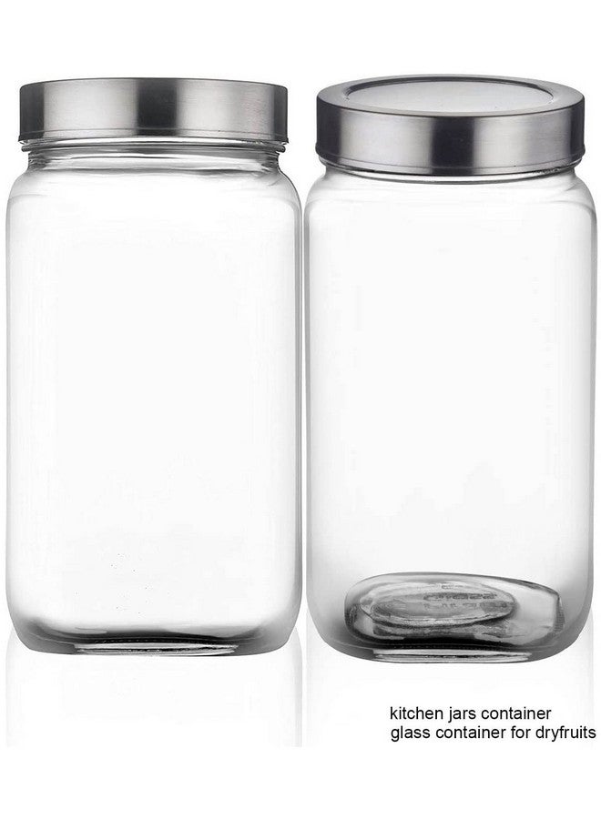 Brezzycloud Piramal Glass 4-Piece Cube Glass Container 1800ml, Glass Jar with Air Tight Stainless Steel Lid for Kitchen Storage (1800ml) (Set Of 4) - Image 2