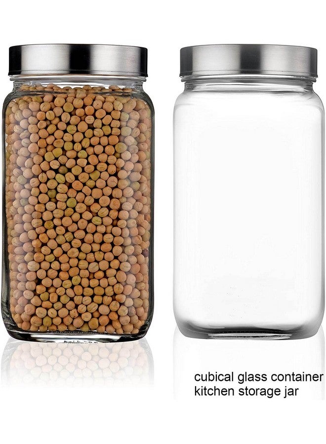 Brezzycloud Piramal Glass 4-Piece Cube Glass Container 1800ml, Glass Jar with Air Tight Stainless Steel Lid for Kitchen Storage (1800ml) (Set Of 4) - Image 3