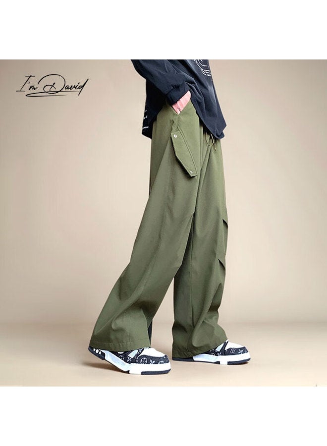 I'm David Straight-leg Cargo Pants For Men Retro Simple Solid Color Loose Wide-leg Casual American Versatile Trousers - Image 4