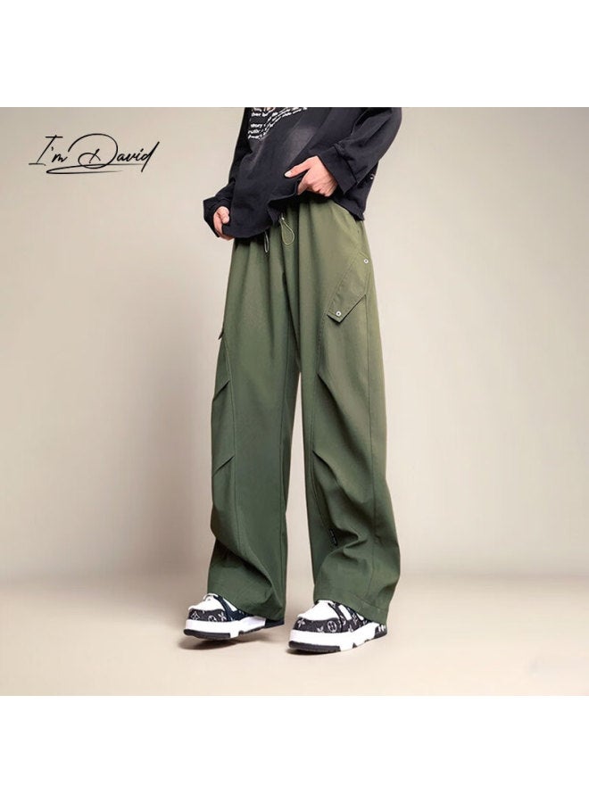 I'm David Straight-leg Cargo Pants For Men Retro Simple Solid Color Loose Wide-leg Casual American Versatile Trousers - Image 2