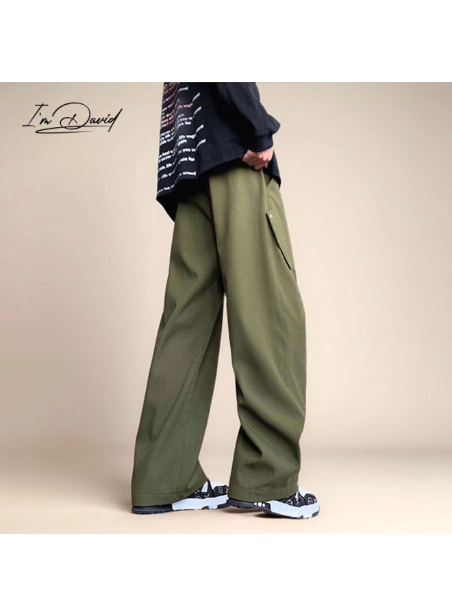I'm David Straight-leg Cargo Pants For Men Retro Simple Solid Color Loose Wide-leg Casual American Versatile Trousers - Image 3