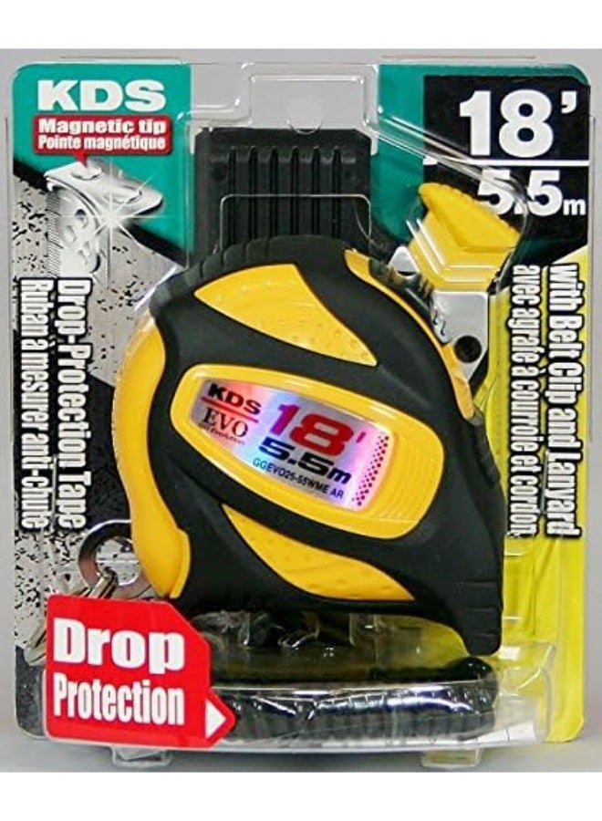 KDS Muratec KDS GGEVO25-55WME GoodGrip Safety Measuring Tape 5.5m / 18ft – Drop Protection Yellow/Black - Image 2