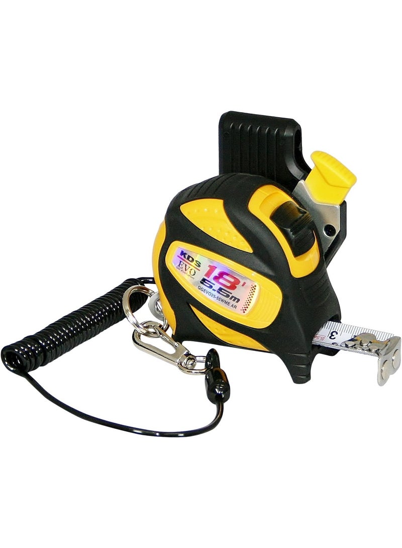 KDS Muratec KDS GGEVO25-55WME GoodGrip Safety Measuring Tape 5.5m / 18ft – Drop Protection Yellow/Black - Image 1