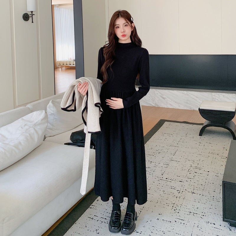 Fashionable Elegant Maternity Suit New Style Loose-Fit Trendy 2-Piece Set Korean Version Spring Autumn Fashion Clothes For Pregn Black thickened base skirt 
