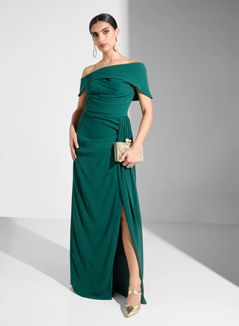Iyra Off-Shoulder Emerald Dress