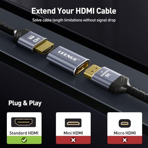 LEENUE HDMI Coupler 8K Female to Female Connector, 1 Pack HDMI 2.1 Aluminum Adapter, Supports 8K@60Hz / 4K@120Hz for HDTV, Roku, Monitor, Projector, Gaming Console - Image 3