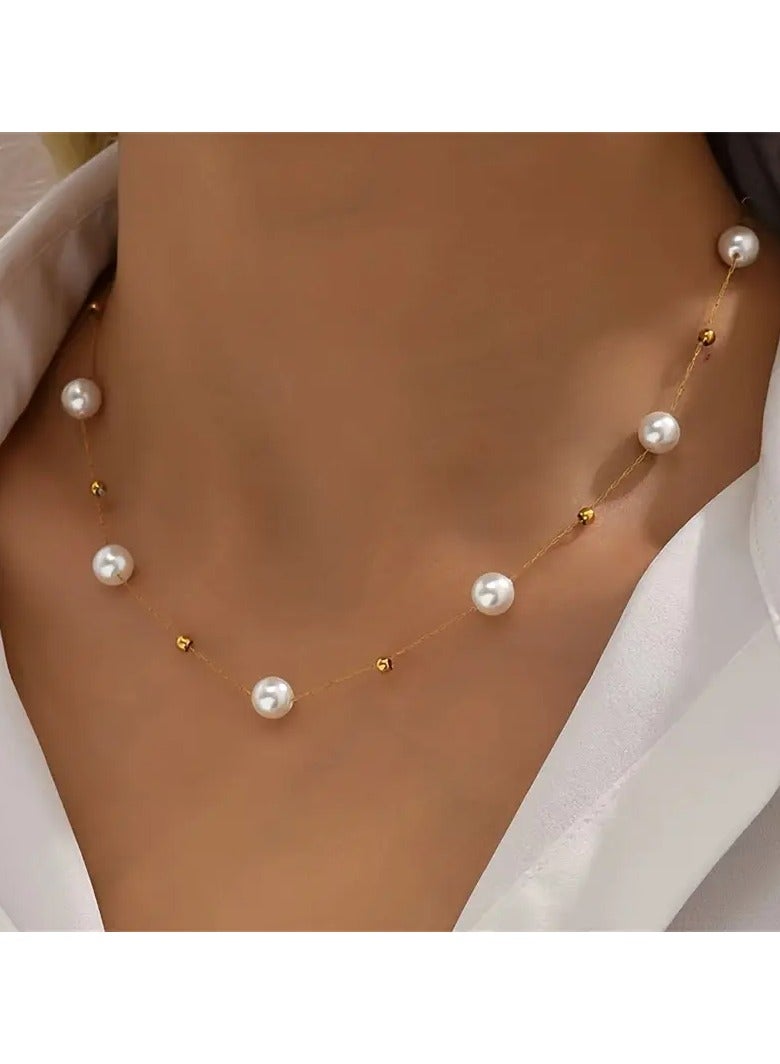 Home Clearance Sale Elegant Imitation Pearl Beads Necklace - Zinc Alloy with Baroque Design - Perfect for Everyday Wear - Image 1