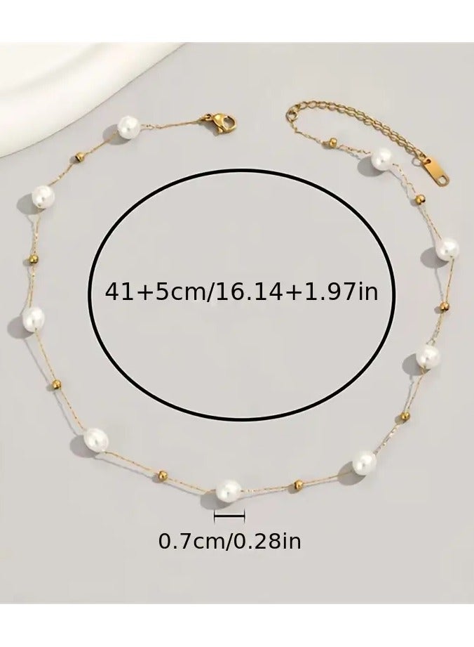 Home Clearance Sale Elegant Imitation Pearl Beads Necklace - Zinc Alloy with Baroque Design - Perfect for Everyday Wear - Image 2