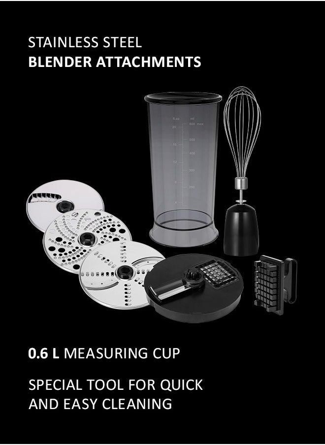 Polaris - Multifunctional 11 in 1 hand blender 4 PRO TITAN knives with titanium coating work 2 times more efficiently and retain their strength and sharpness for many years. Blender whisk is ideal for airy desserts, fluffy omelettes and light pancake batter. 30 speeds with smooth adjustment and TURBO mode.  LCD display PROtect+ motor protection against overheating and overload. Ergonomic handle shape - Image 1